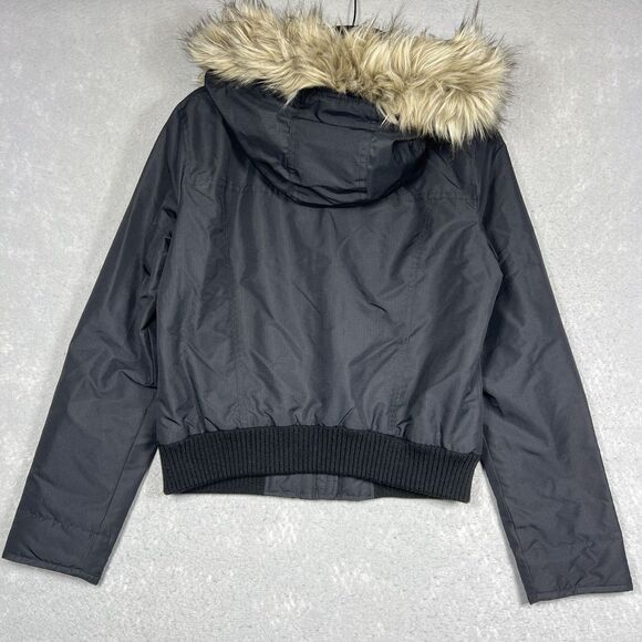 HOLLISTER ALL WEATHER BOMBER JACKET COAT W/FAUX FUR BLACK WOMEN’S SIZE LARGE NWT - Picture 9 of 12